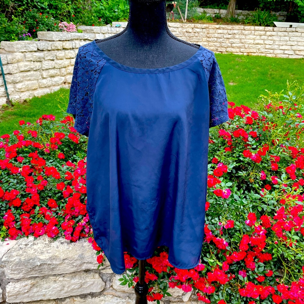 Navy, short sleeve, laced, Top, size XL